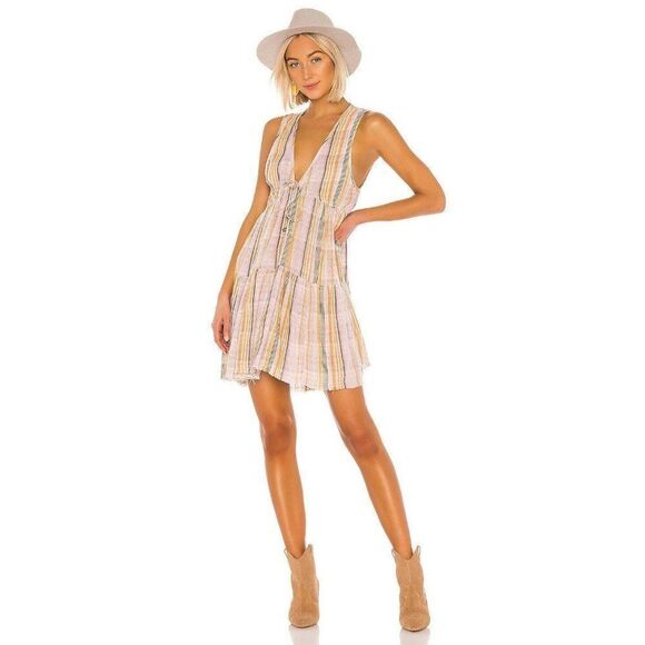 NWT FREE PEOPLE Sz M FREEBIRD STRIPED TIERED MINI TUNIC DRESS - Picture 3 of 3